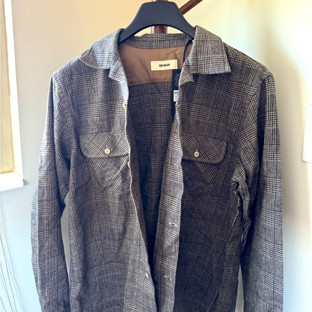 Buck Mason Shirt Mens Large Gray plaid Wool Guide Shirt - NWT